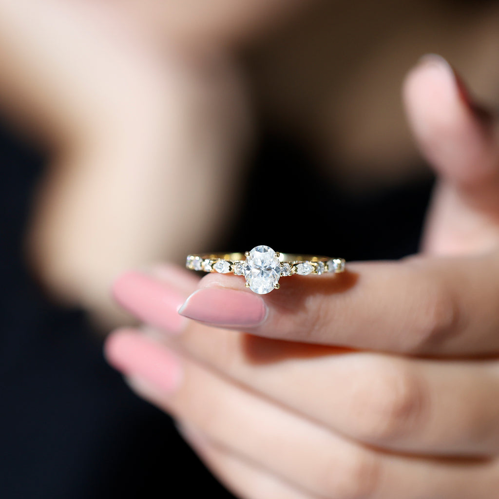14K Yellow Gold Oval Moissanite Engagement Ring with Side Stones H59897