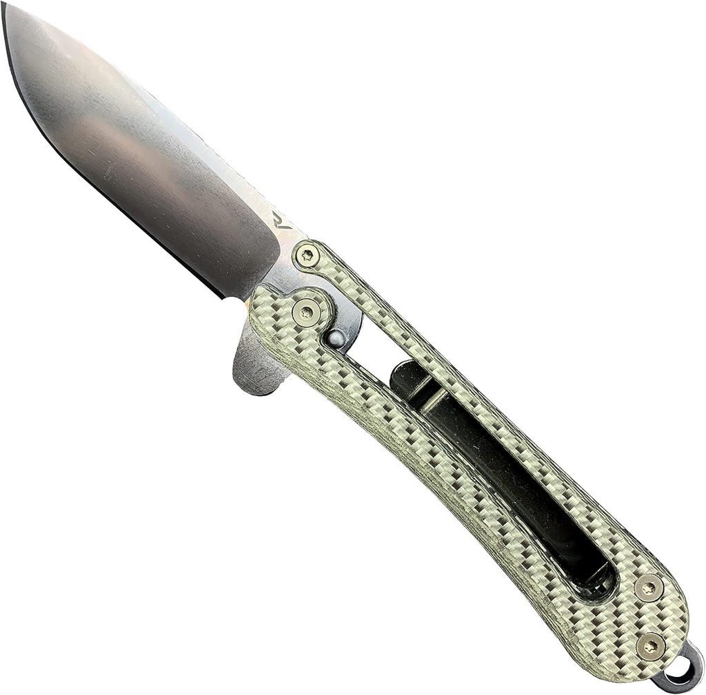 Folding EDC Pocket Knife VG10 Stainless Steel 2.75” Blade White Carbon Fiber Handle R9098