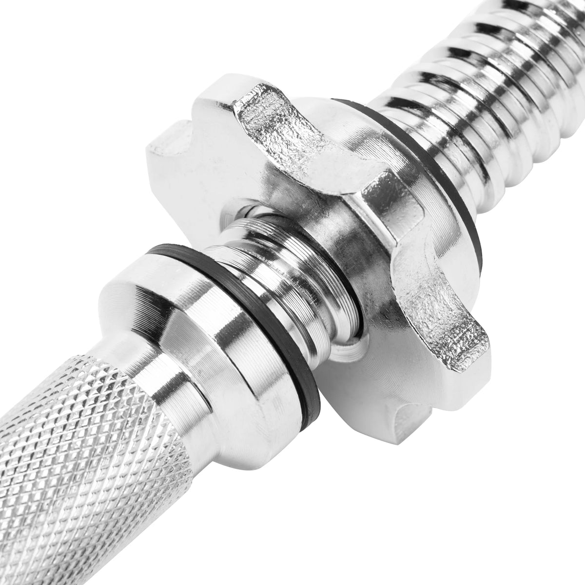 20" Solid Stainless Steel Chrome Threaded Dumbbell Bars with Spinlock Collars I84704