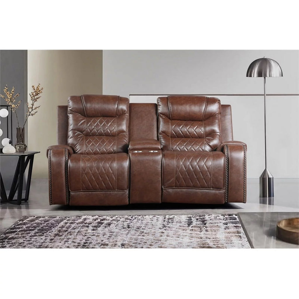Brown Double Glider Reclining Loveseat with Center Console D6129