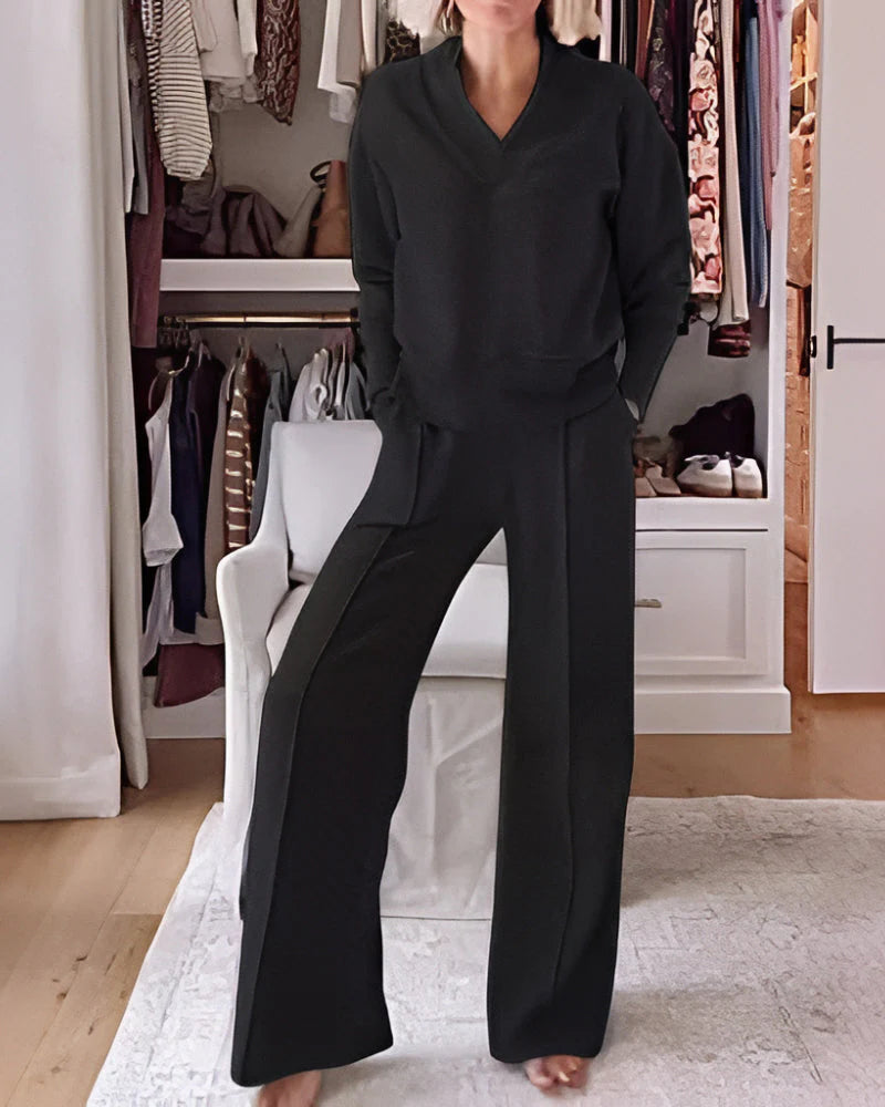 V-neck Top & Pants Two-piece Set W43251