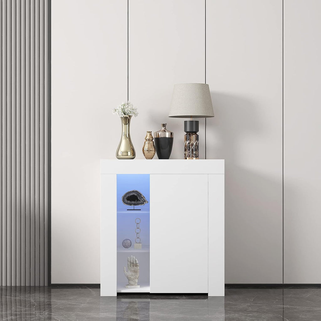 Black LED Buffet Cabinet with 3-Tiers Storage Shelf Q28613