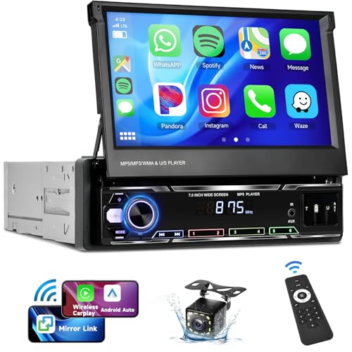 7" Flip Out Touchscreen Car Stereo with Wireless Carplay Android Auto Bluetooth AM/FM USB X140806