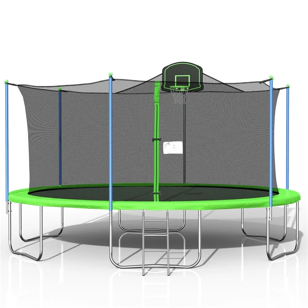 14FT Blue Trampoline with Basketball Hoop and Enclosure Net R675