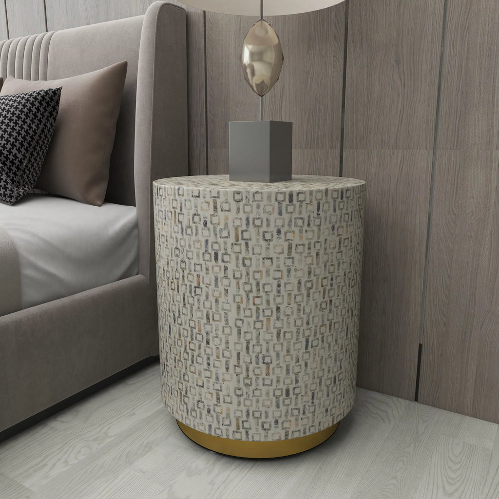 18" x 22" White Mother of Pearl Accent Table with Gold Base H98074