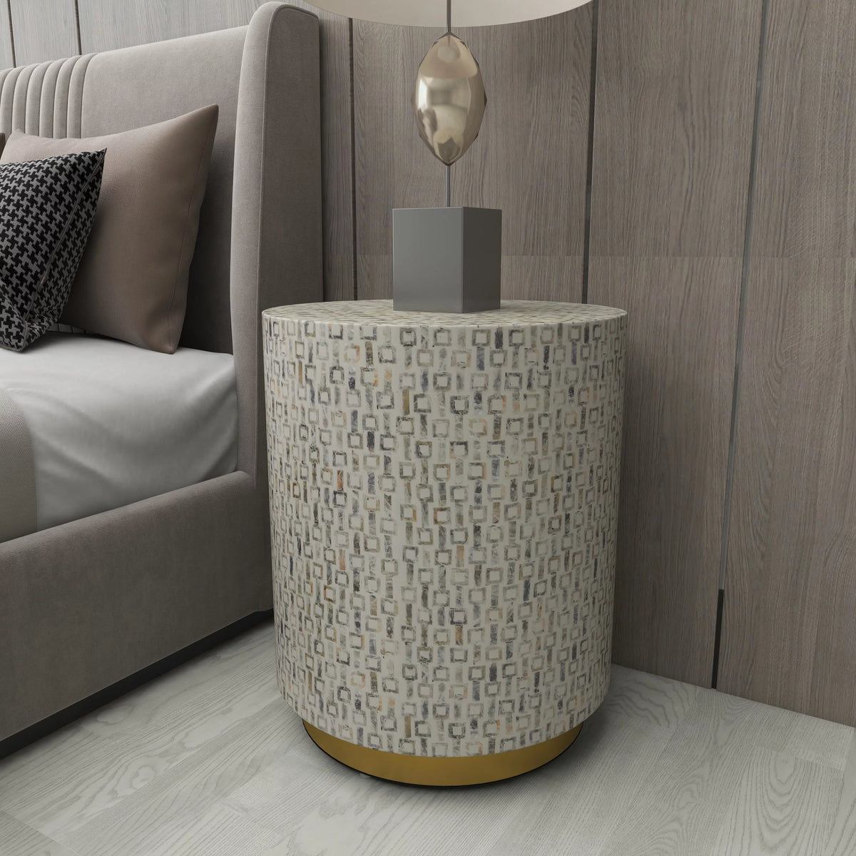 18" x 22" White Mother of Pearl Accent Table with Gold Base H98074