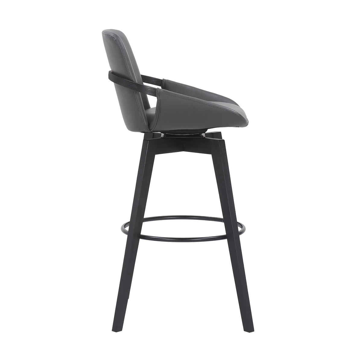 Gray Faux Leather and Black Wood Swivel Bar Stool Z973