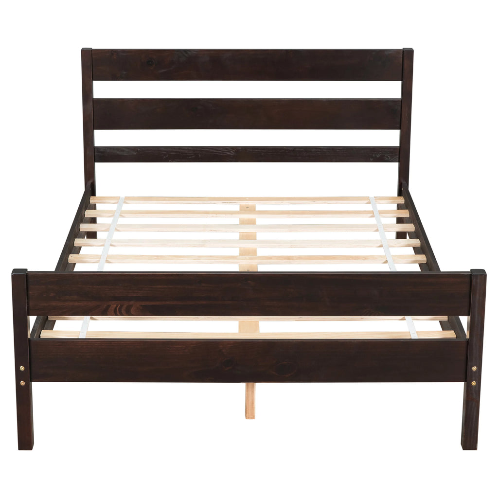 Full Espresso Platform Bed Frame with Headboard and Under Bed Storage I477