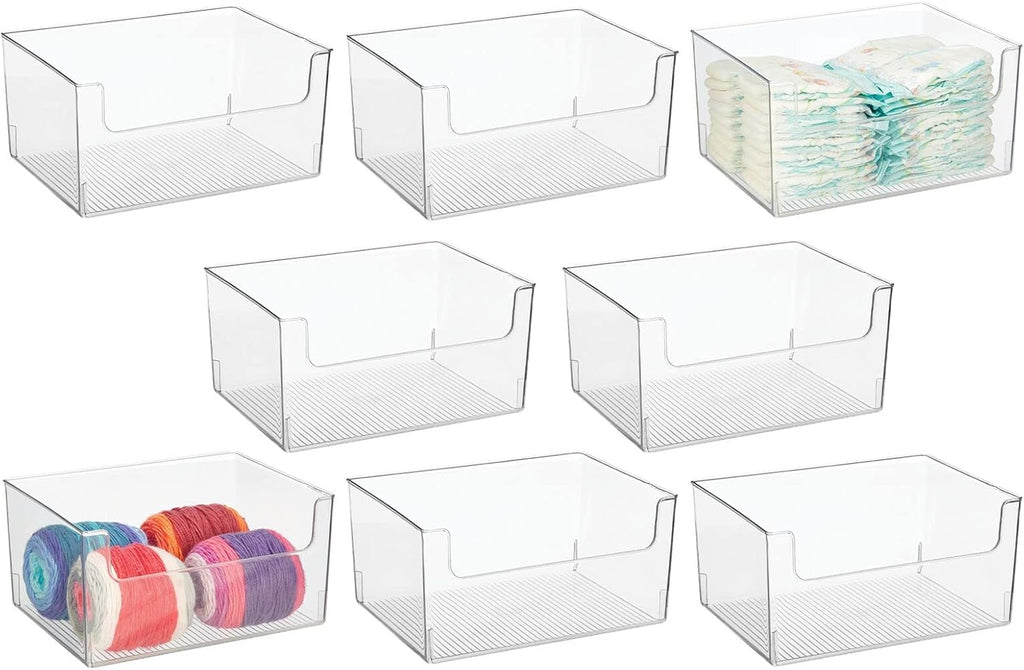 Clear Stackable Plastic Open Front Storage Organizer Bin Basket, 8 Pack M33711