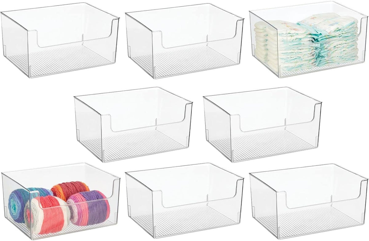 Clear Stackable Plastic Open Front Storage Organizer Bin Basket, 8 Pack M33711