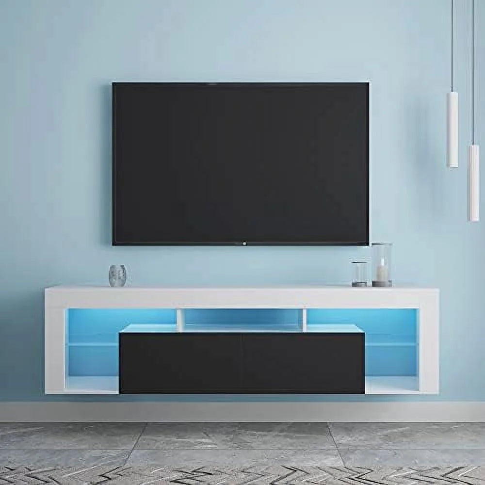 Wall Mounted 16 Color LEDs 63" Wood TV Stand with 2 Drawers P101274