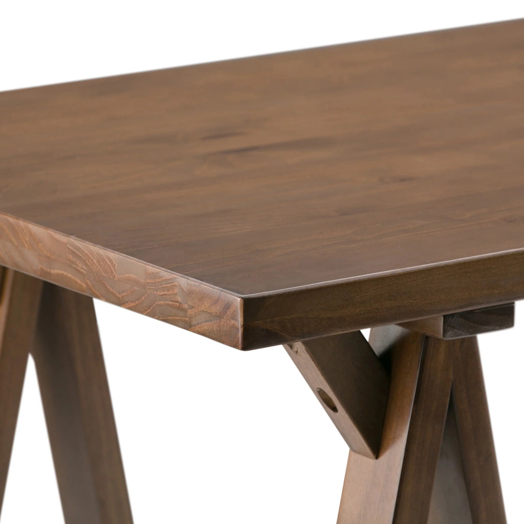 Solid Wood 56 inch Wide Writing Desk Dark Chestnut Brown V737975