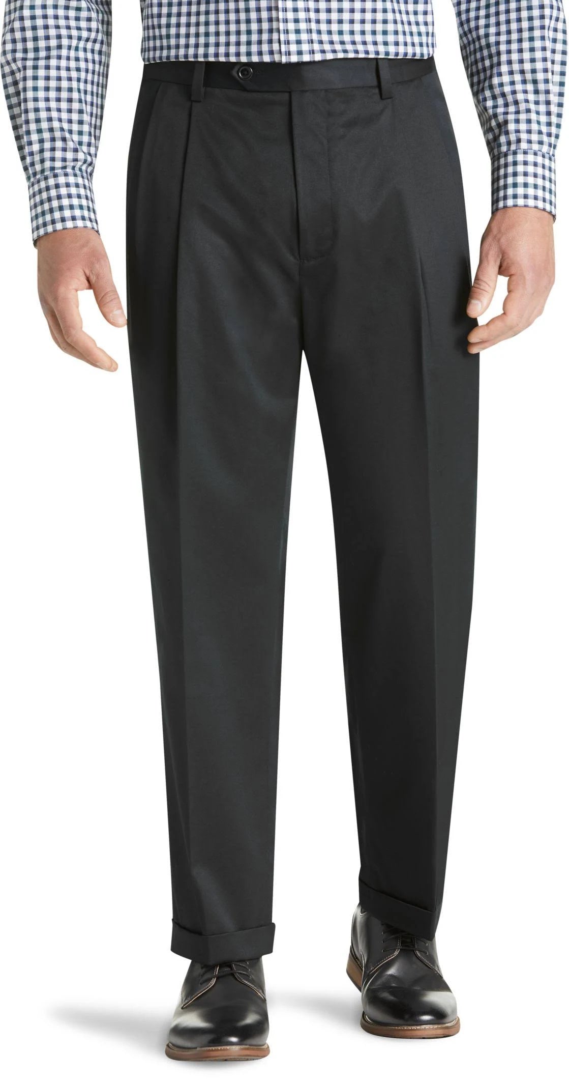 Black Pleated Front Twill Casual Pant Z2740