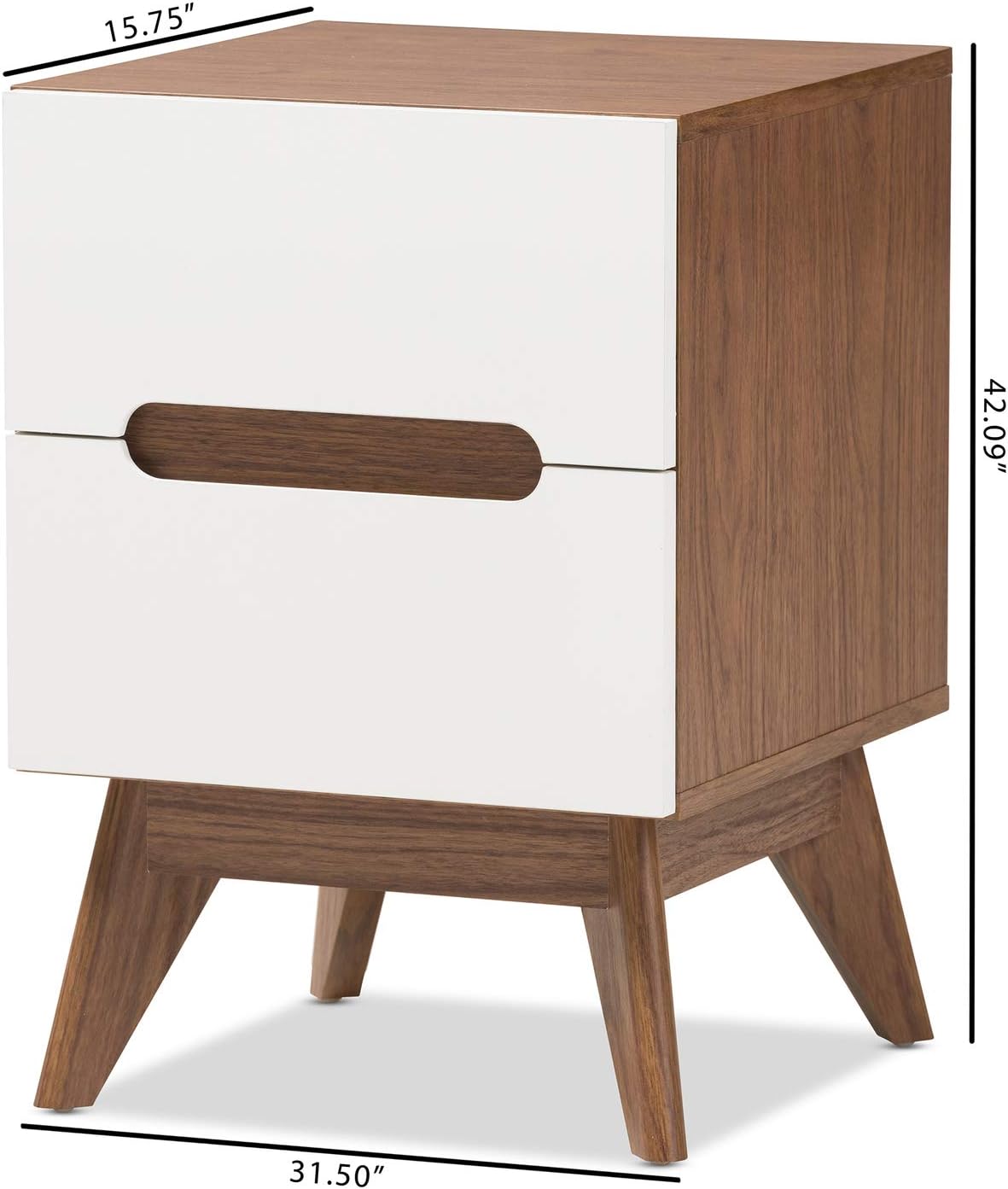 White and Walnut 3-Drawer Wood Nightstand F279098