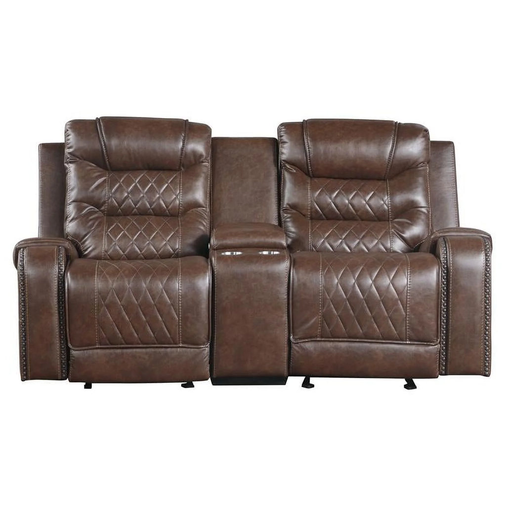 Brown Double Glider Reclining Loveseat with Center Console D6129