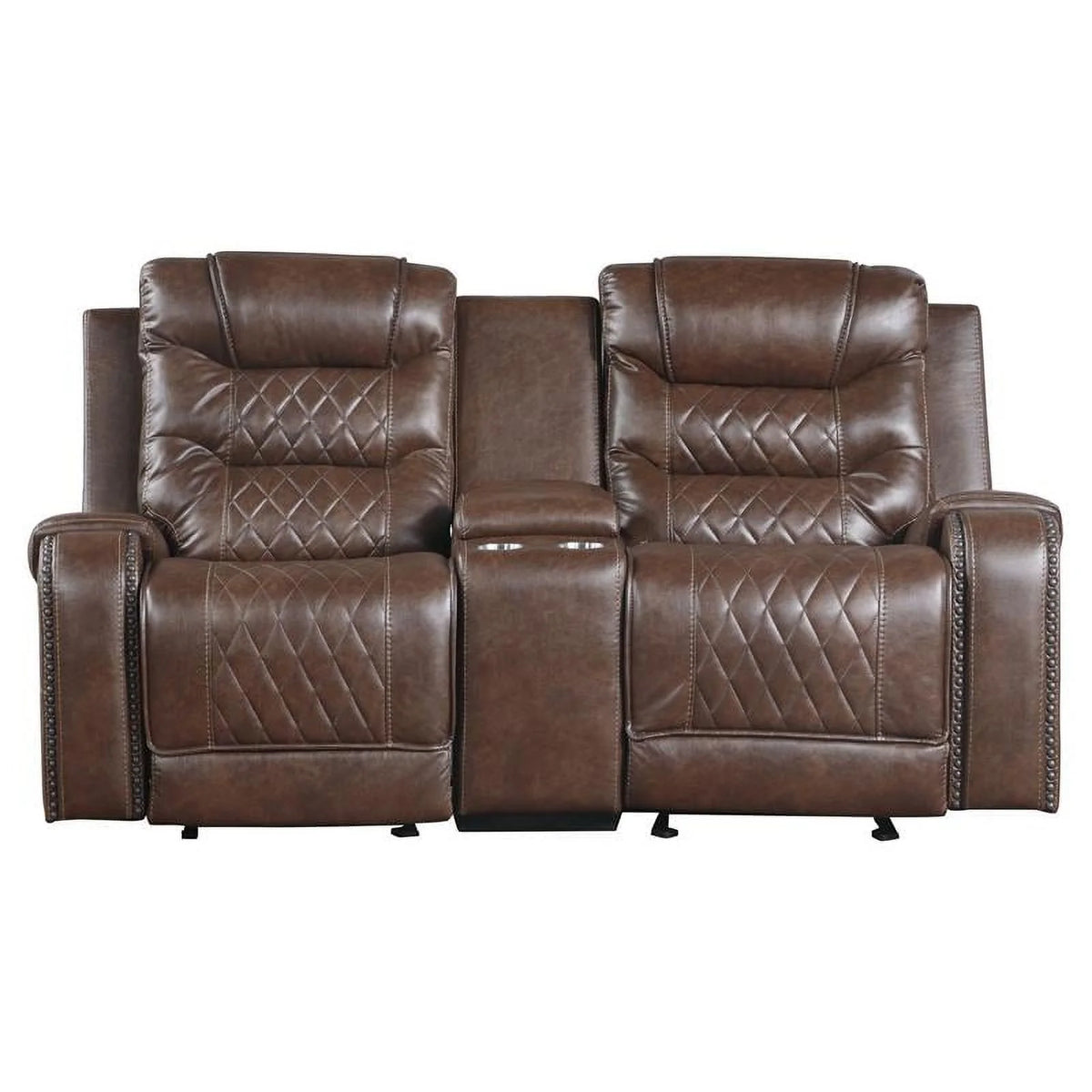 Brown Double Glider Reclining Loveseat with Center Console D6129