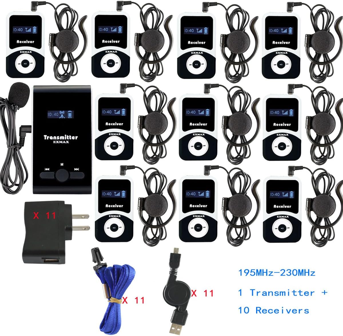 Wireless Tour Guide System Microphone (1 Transmitter 10 Receivers) J50635