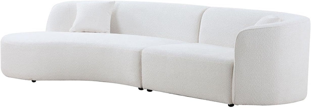 White Boucle Curved Sofa with Chaise 2 Set K103