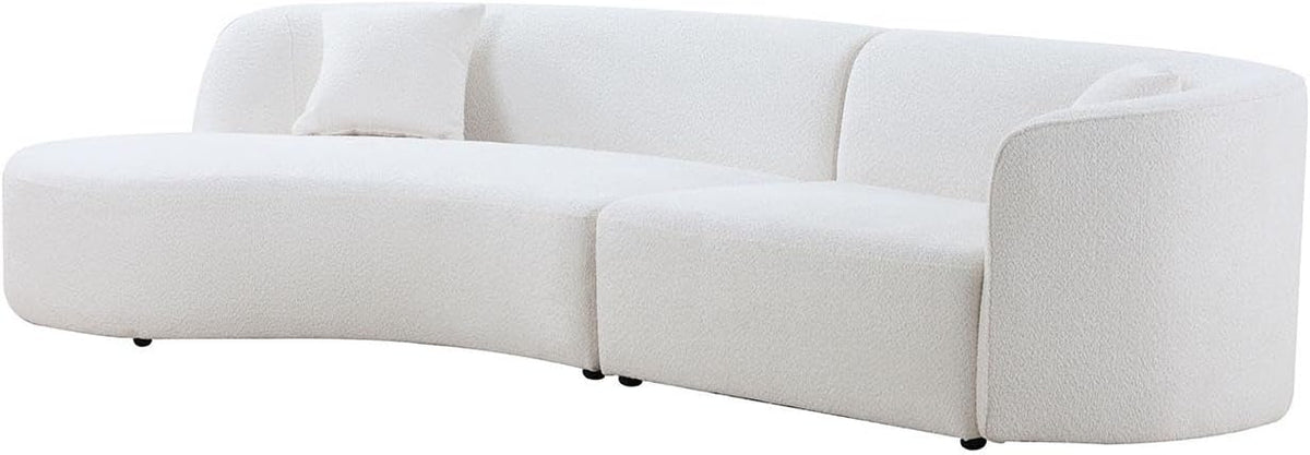 White Boucle Curved Sofa with Chaise 2 Set K103