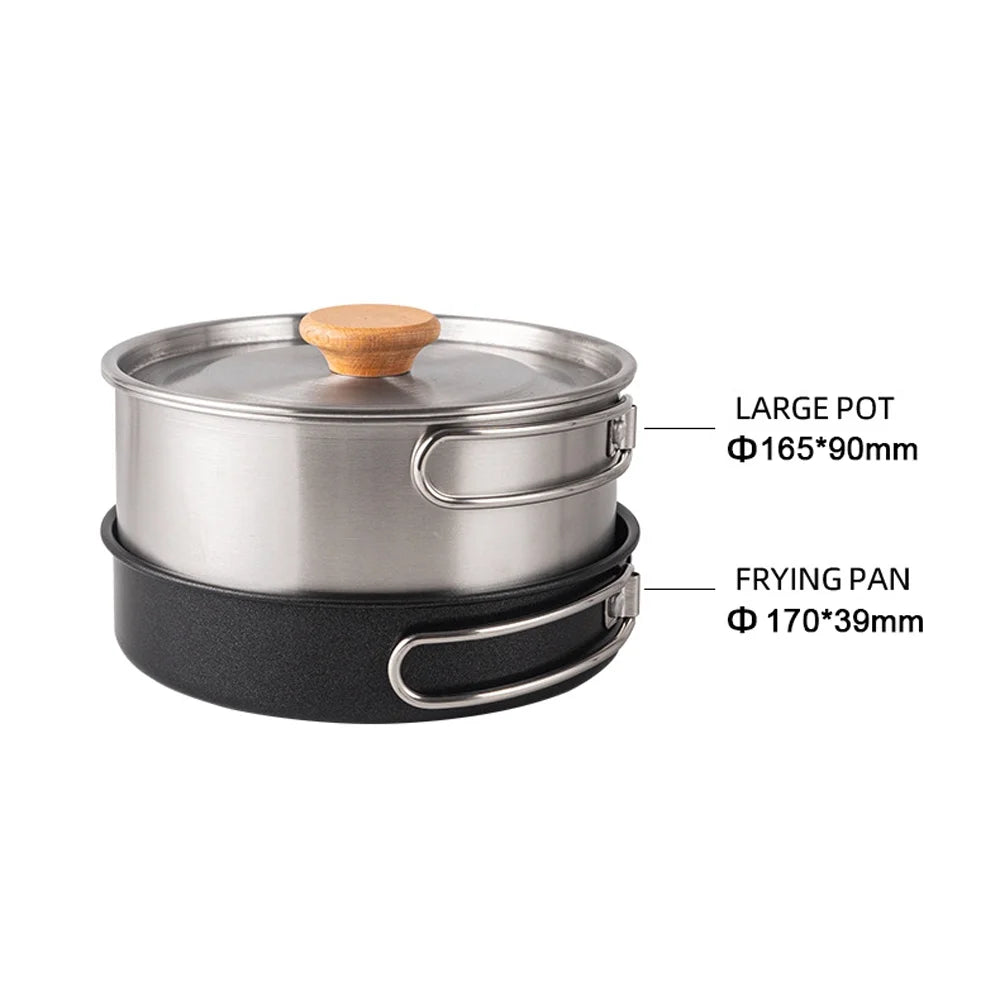 Stainless Steel Camping Cookware Set with Pot Frying Pan Kettle E848