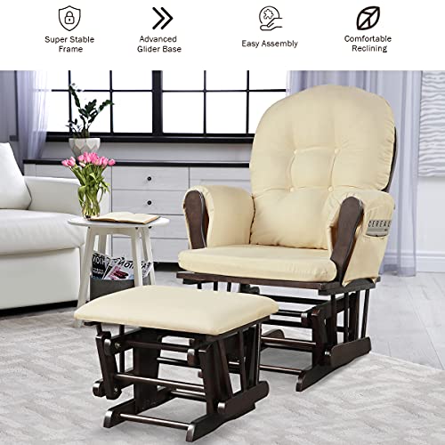 Beige Wood Glider and Ottoman Set J421