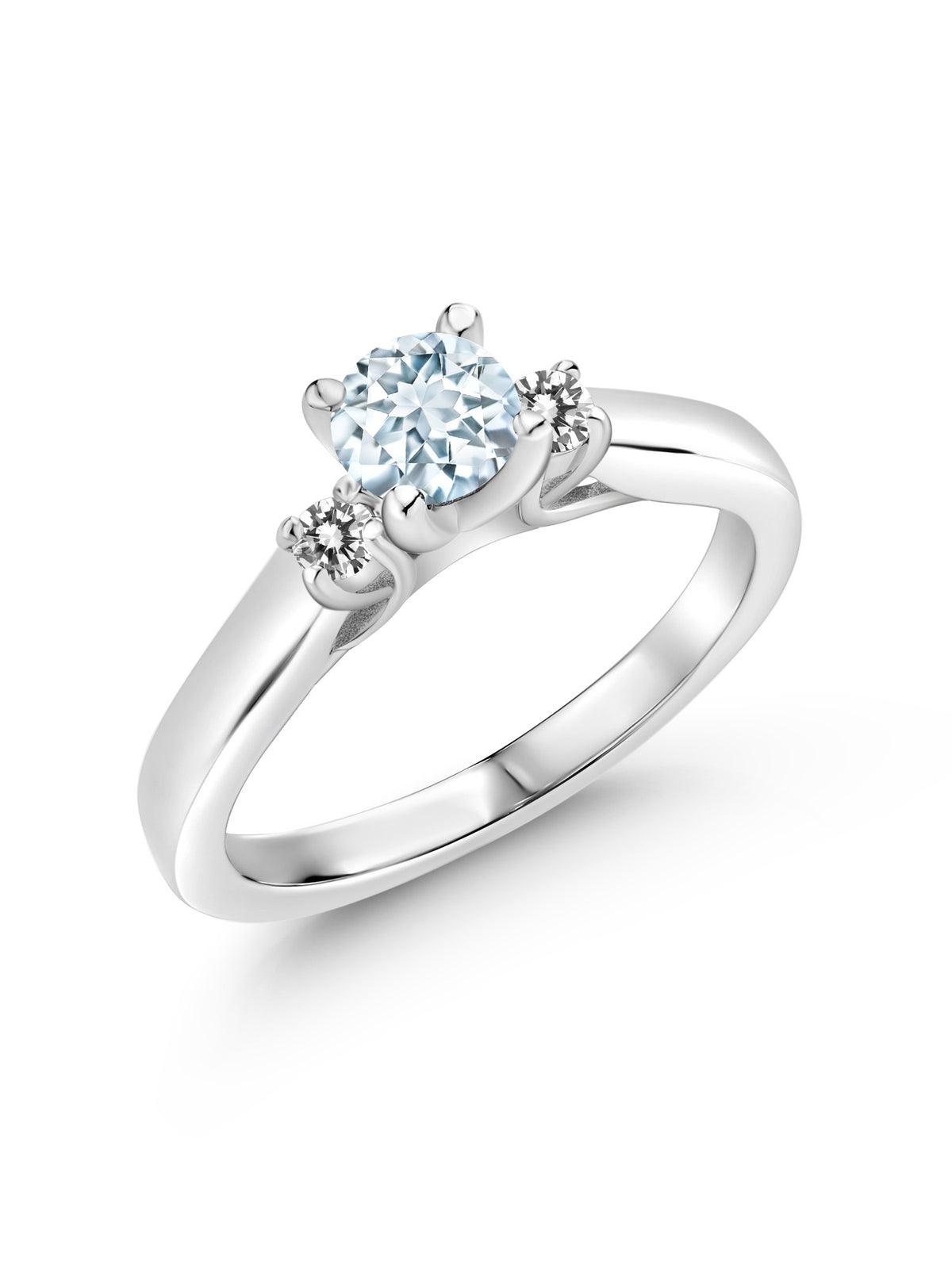 925 Sterling Silver Sky Blue Aquamarine and White Diamond 3-Stone Engagement Ring S1967