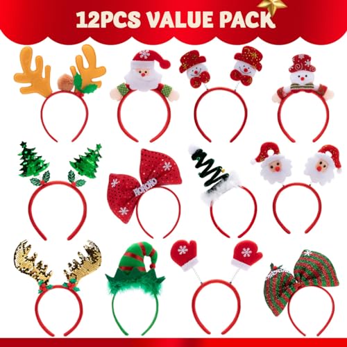 12 Packs Christmas Headbands with Assorted Design Q12196