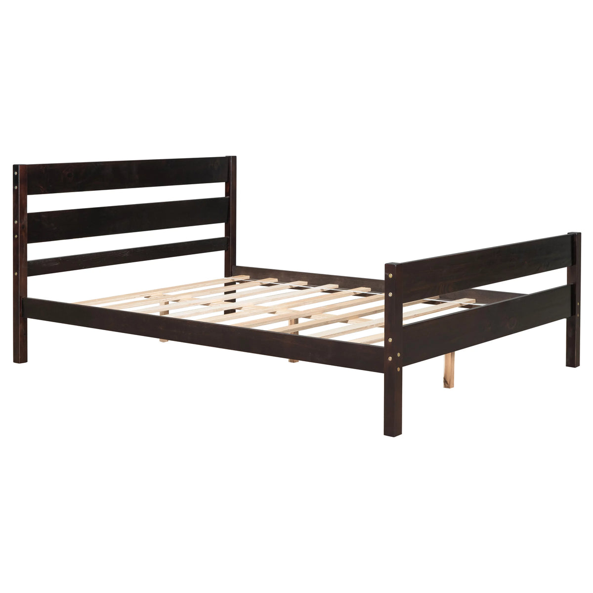 Full Espresso Platform Bed Frame with Headboard and Under Bed Storage I477