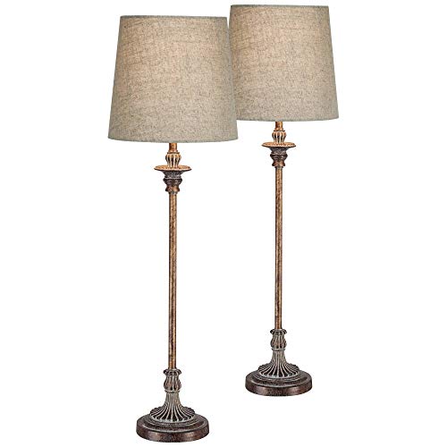 Set of 2 Weathered Brown Linen Fabric Table Lamps Q383