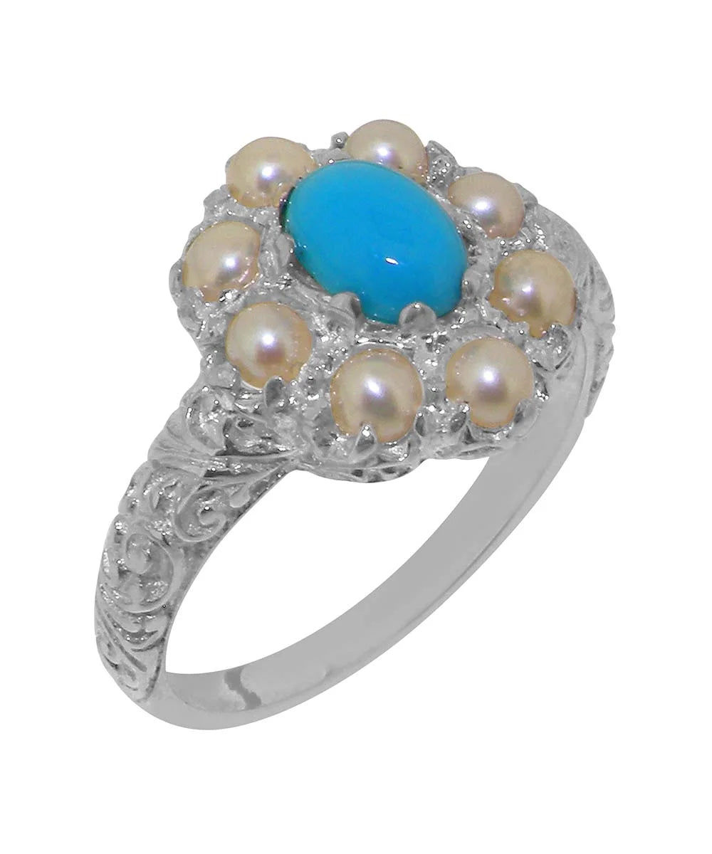 Sterling Silver Turquoise Cultured Pearl Ring C846980