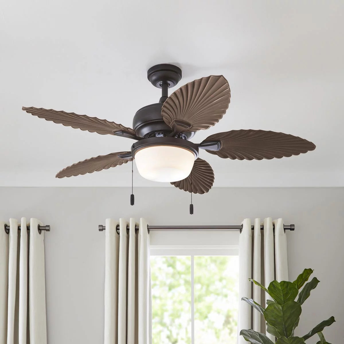 52" Bronze Ceiling Fan with 5 Palm Leaf Blades M7566