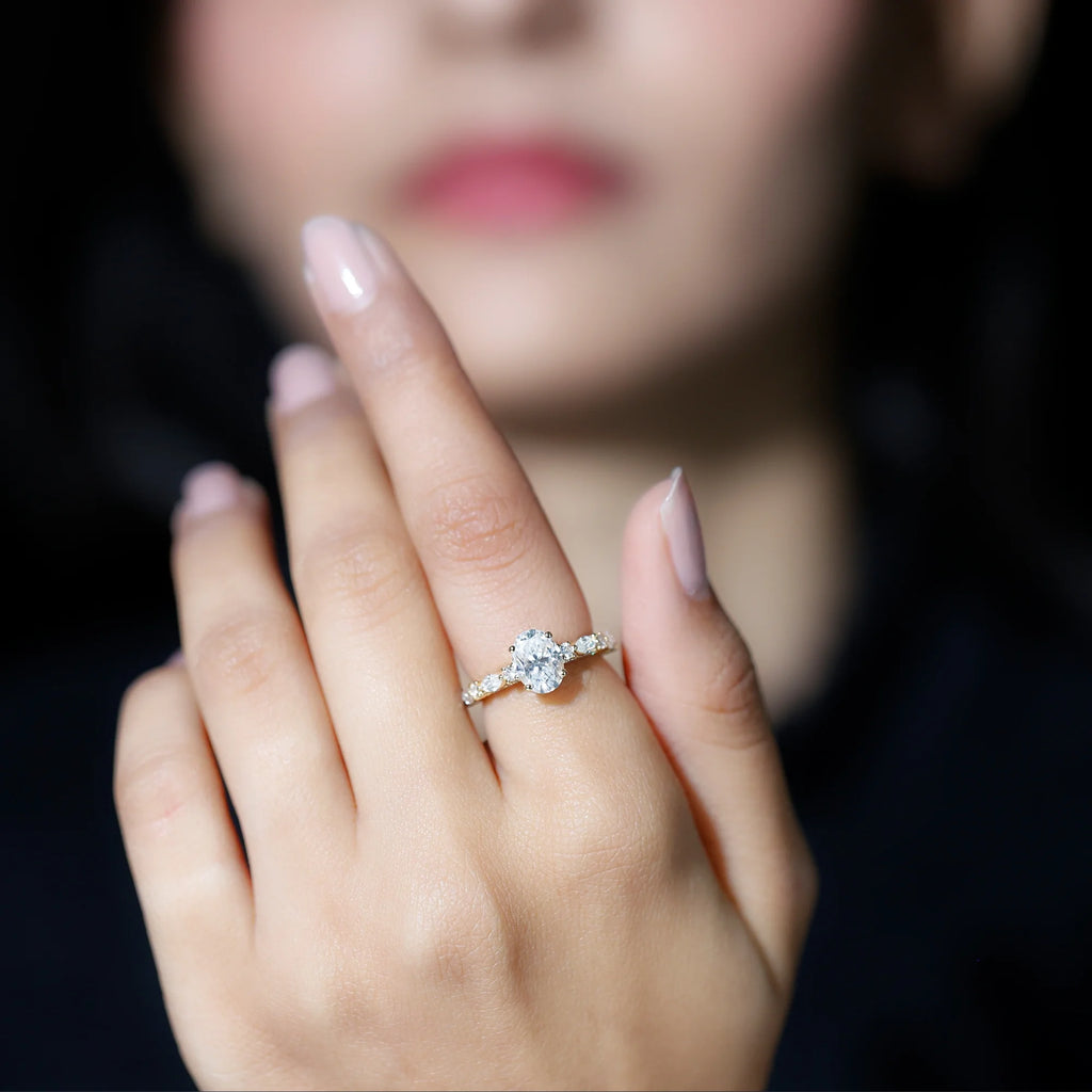 14K Yellow Gold Oval Moissanite Engagement Ring with Side Stones H59897