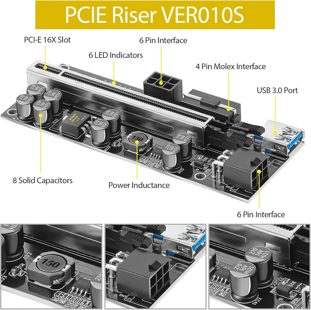 PCIE 1 to 4 Adapter Riser Card with 24 Inches USB 3.0 Cable, 5 Pack L926