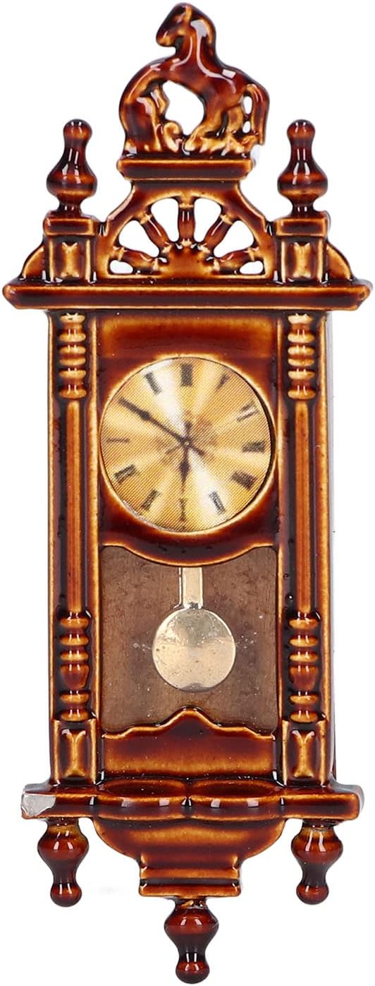 1:12 Miniature Vintage Wooden Alloy Wall Clock T796