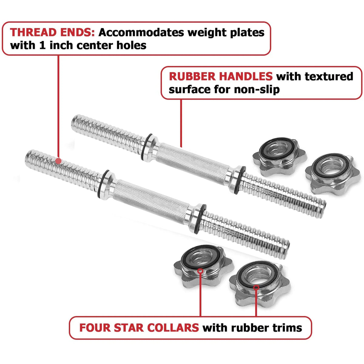 20" Solid Stainless Steel Chrome Threaded Dumbbell Bars with Spinlock Collars I84704
