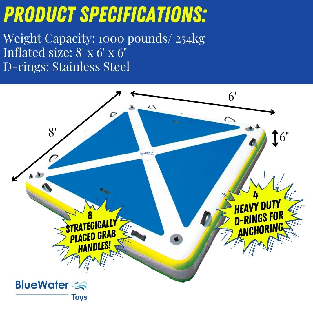 Blue Water Toys Four Person Inflatable Swim Deck with Non-Slip Surface, 8' x 6' B242