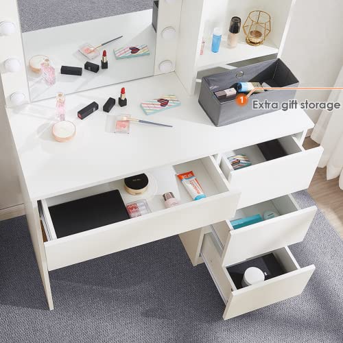 White Makeup Vanity with Lighted Mirror and 4 Drawers C3748
