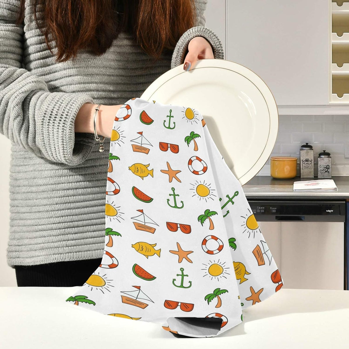 Kitchen Dish & Tea Towel, 28x18in-6 PCS S8371