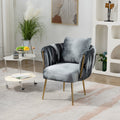 Gray Velvet Upholstered Accent Chair with Gold Metal Leg and Throw Pillow O4904