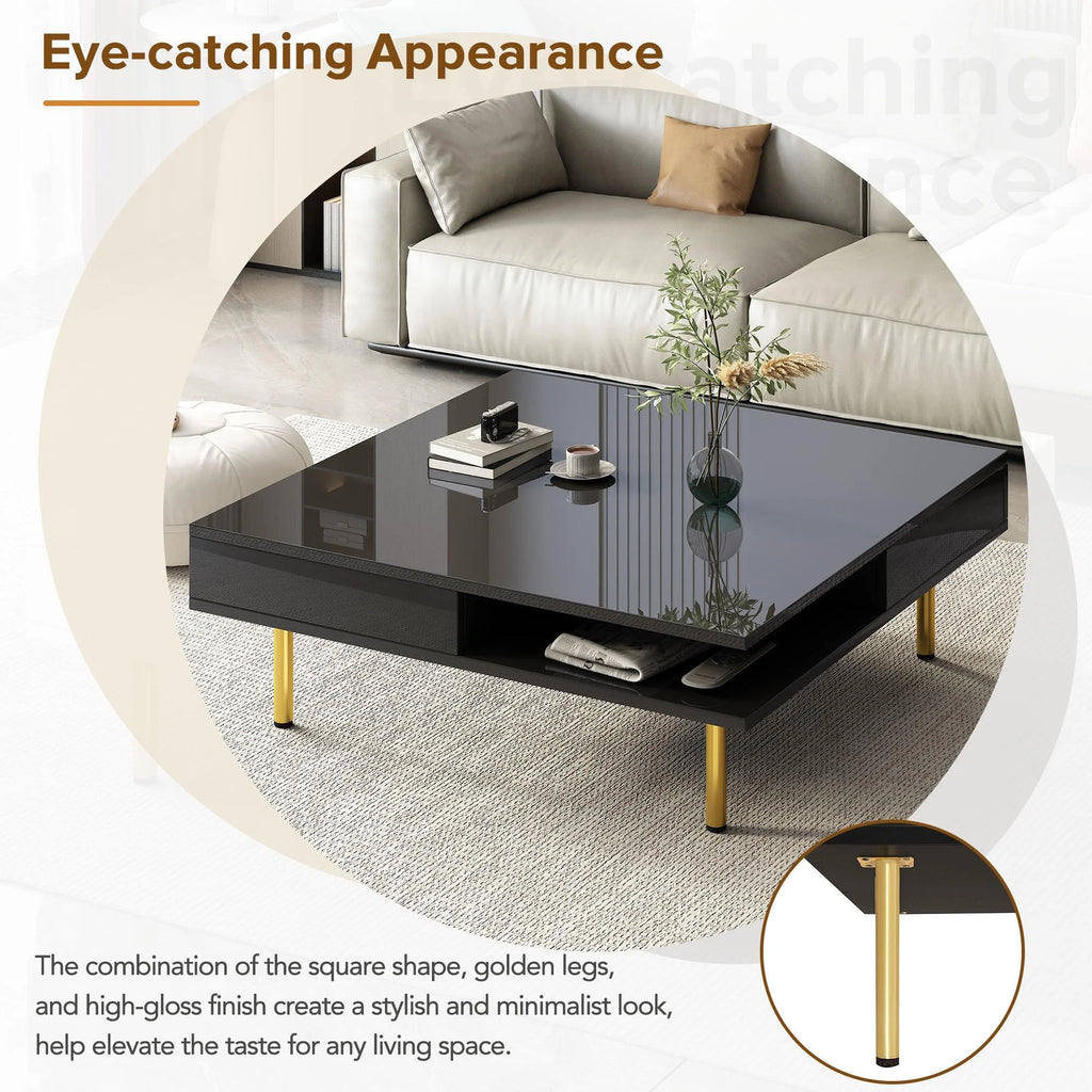 High Gloss 2-Tier Coffee Table with 2 Drawers B6243
