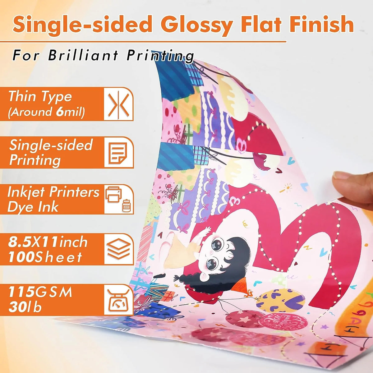 200 Sheets Glossy Inkjet Photo Printer Paper 8.5x11 Inches 30 LB 6Mil V970