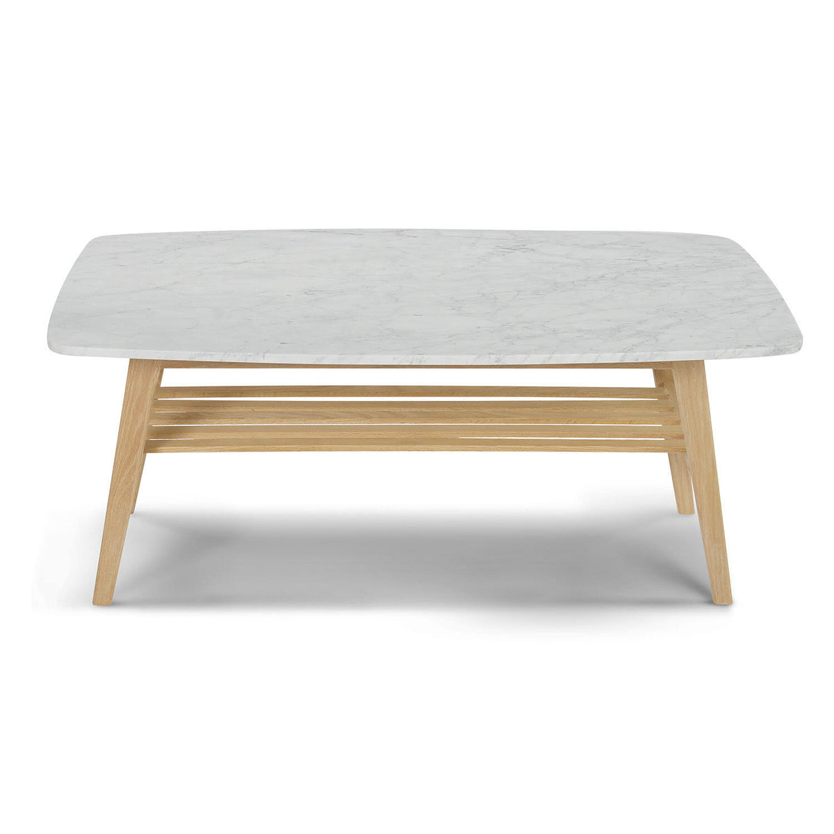 Italian Carrara White Marble Coffee Table with Oak Shelf S41989