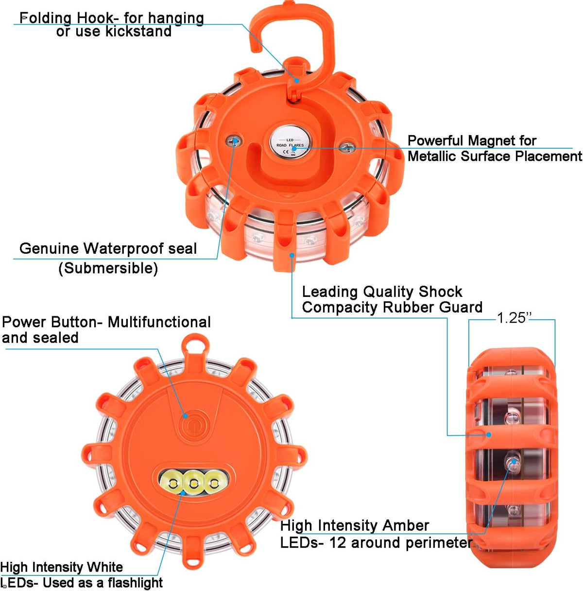 12 Pack LED Road Flares Emergency Warning Flare Kit with Magnetic Base & Hook U9483