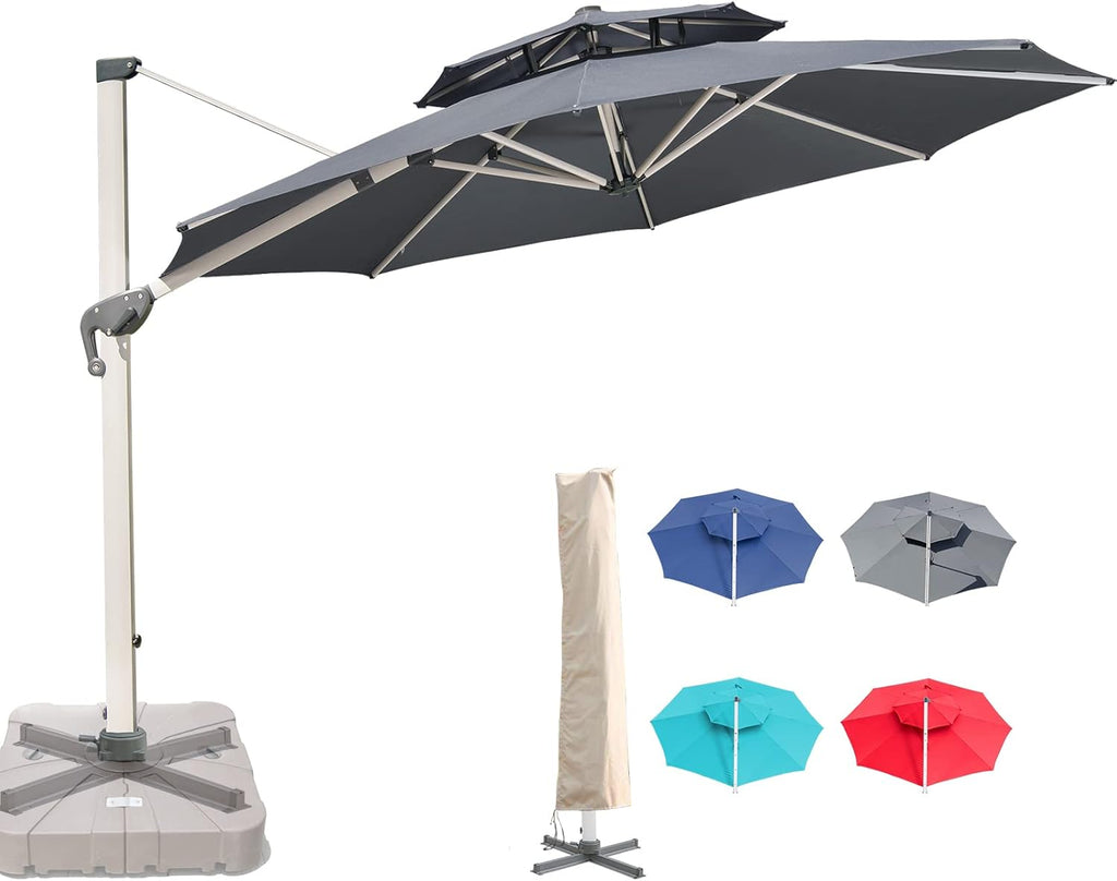 Khaki 10 x 10 FT Square Cantilever Umbrella with Cross Base and Cover I394