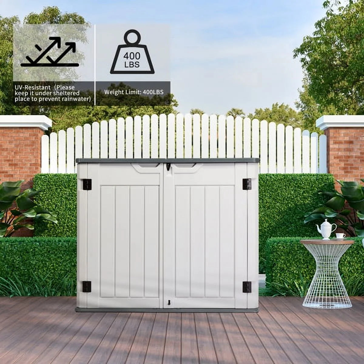 260 Gallon Waterproof Lockable Off-White Outdoor Storage Deck Box L952241