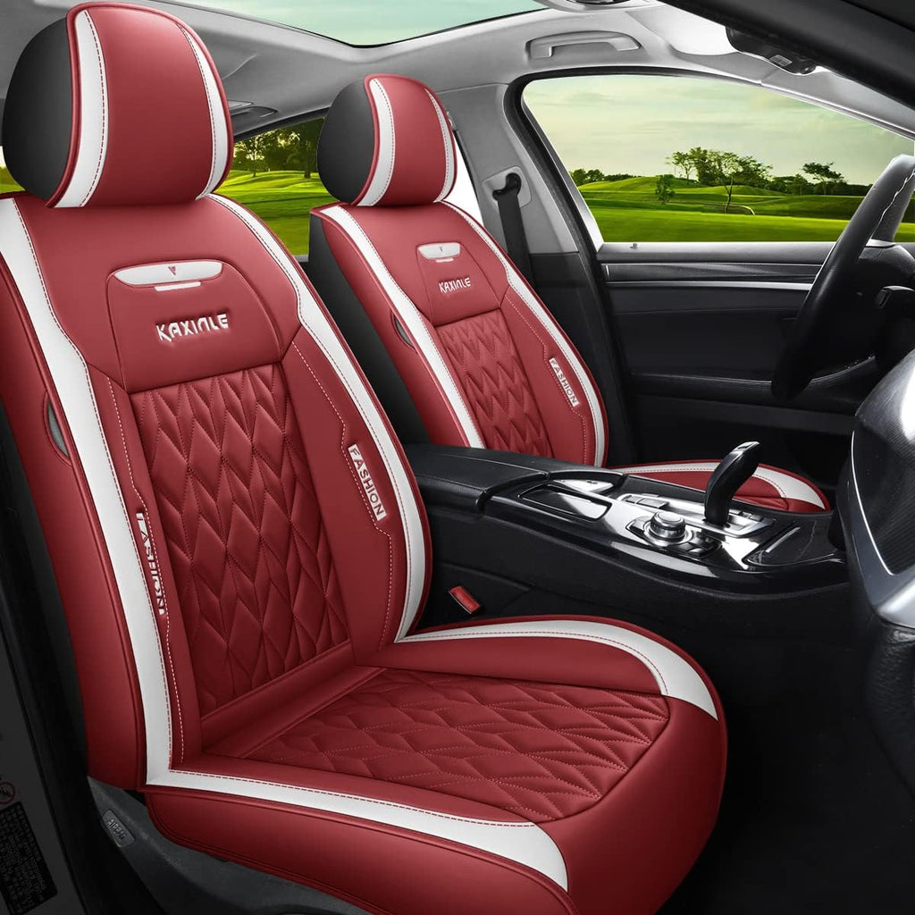 Wine Red Faux Leather 5 Seats Full Set Car Seat Covers I67016