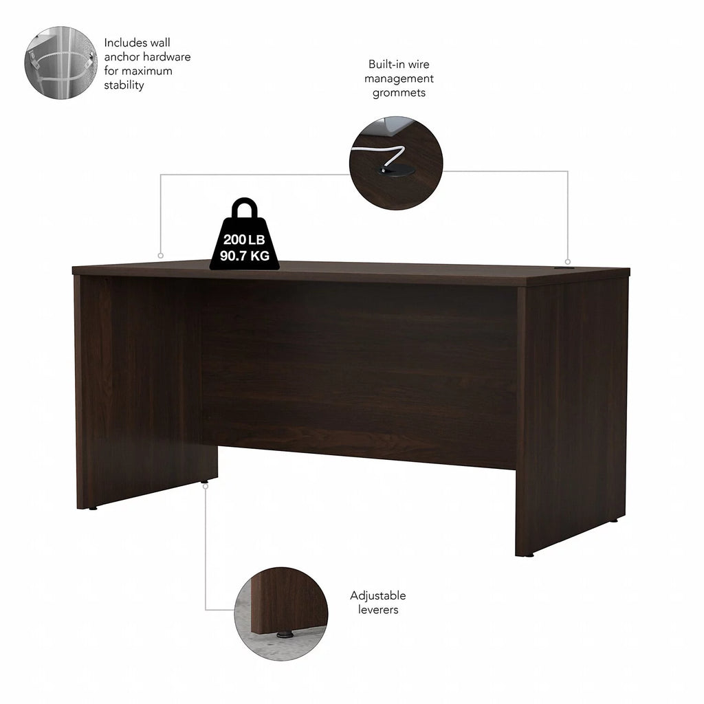 Black Walnut Engineered Wood Office Desk with Drawers T18994