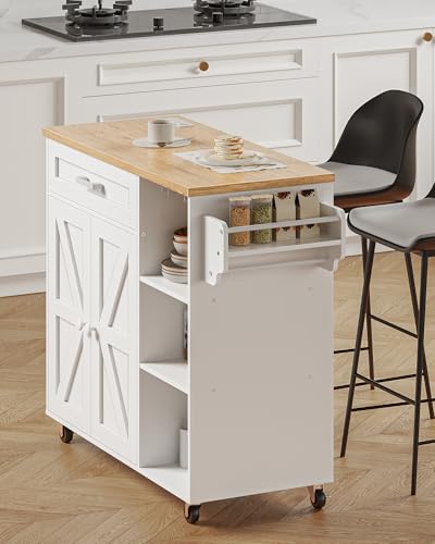 Black and Rustic Brown Rolling Kitchen Island Trolley with Power Outlet O29011