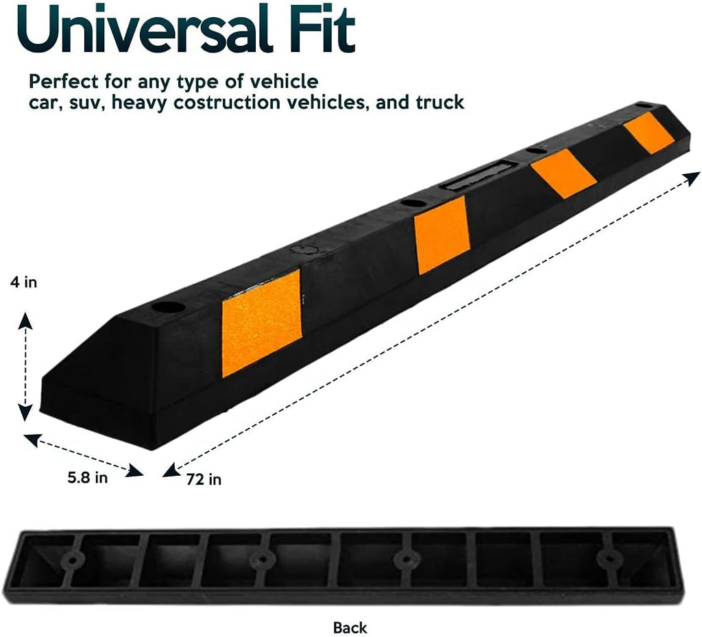 2 Pc Heavy Duty Rubber Parking Curb with Yellow Reflective Tape I7447