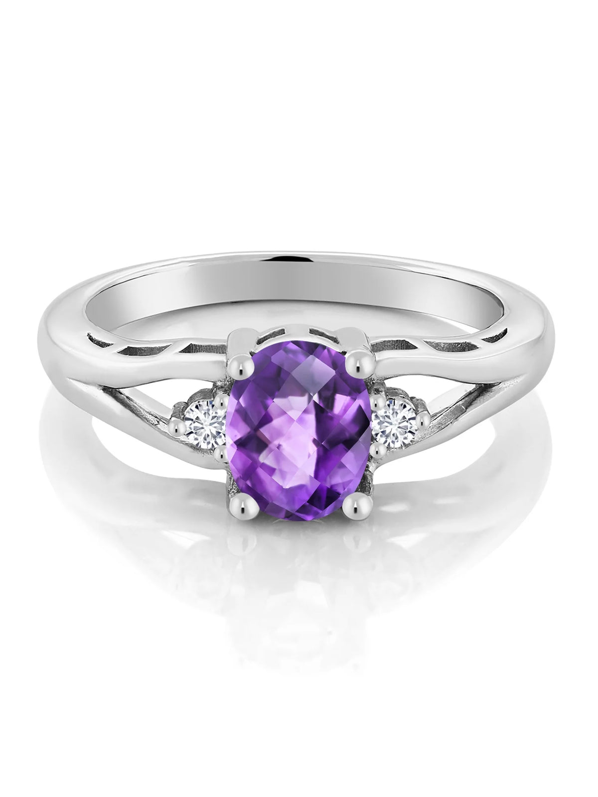 925 Sterling Silver Amethyst and White Lab Grown Diamond 3 Stone Engagement Ring, 1.28 Cttw, Size 9 X2543